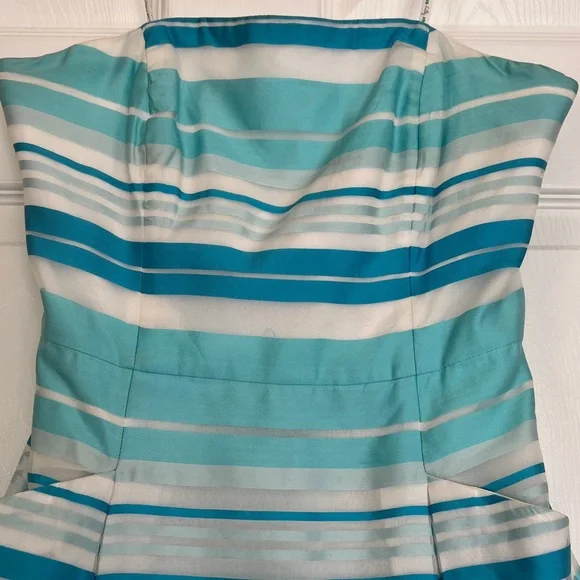 Lilly Pulitzer Blossom Strapless Blue Stripe Slanted Side Pockets Mini SilkDress - Picture 4 of 14